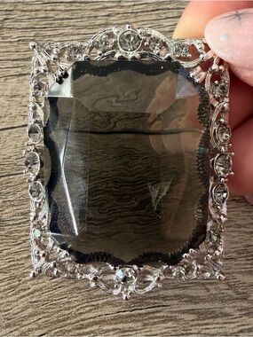 Sarah Coventry Rhinestone Brooch Pendant Celebrity Vintage Smokey Glass Quartz